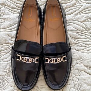Sam Edelman Black Patent Loafers with Gold Accent